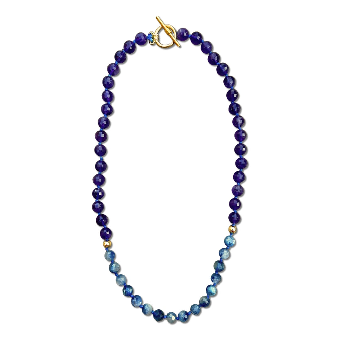 Amethyst and Kyanite Knotted Necklace