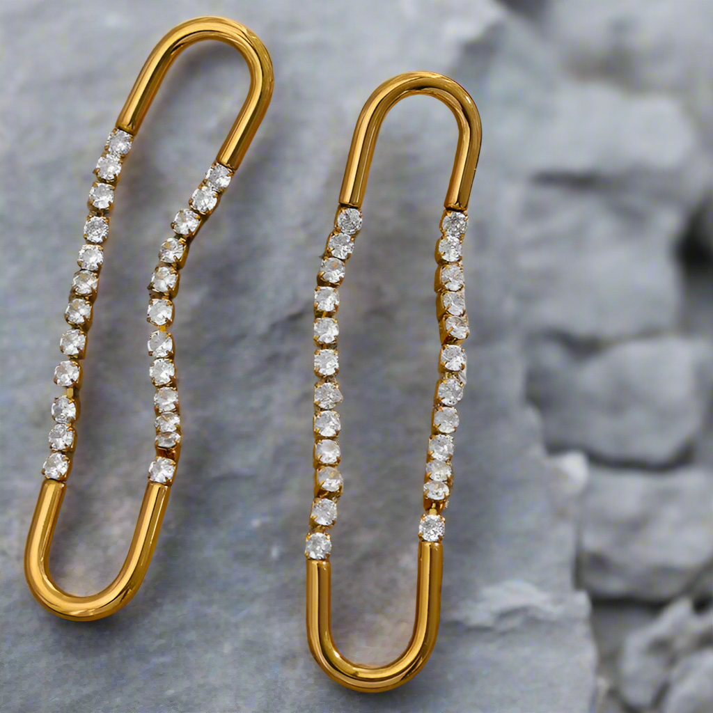 Gold Long Drop Link Earrings