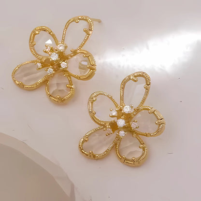 Cubic Zirconia Flower Stud Earrings