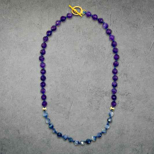 Amethyst and Kyanite Knotted Necklace