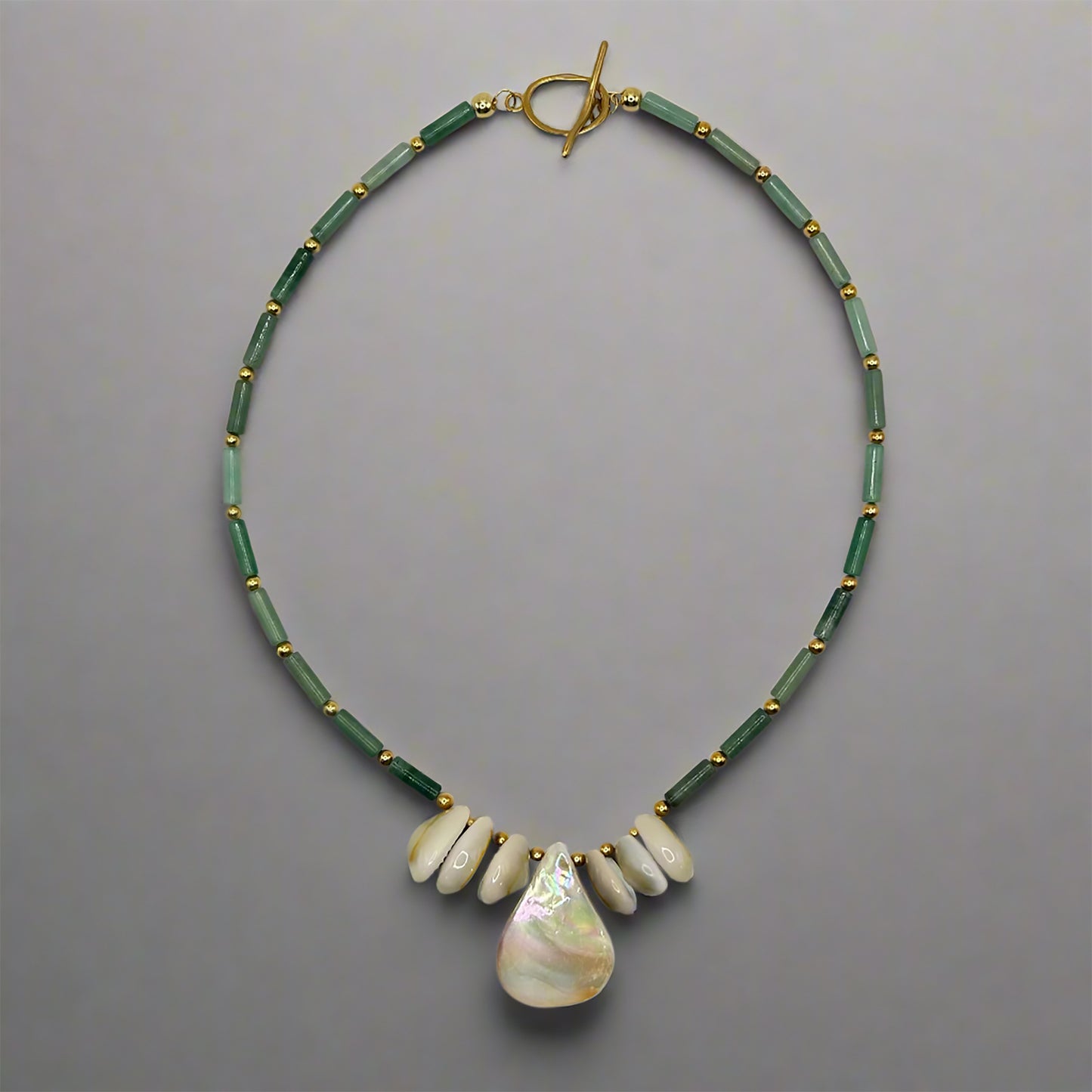 Aventurine and Shell Pendant Necklace