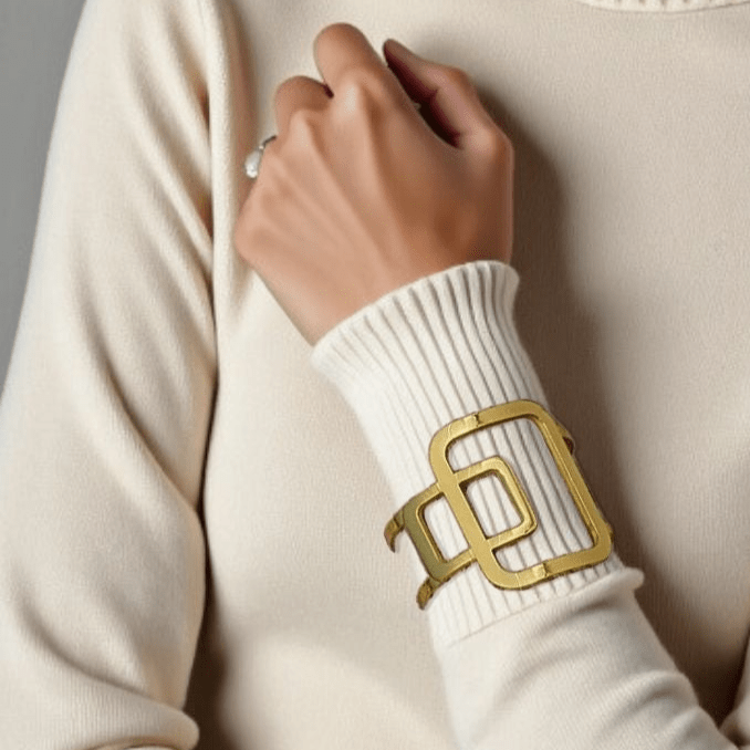 Geometric 18K Gold Plated Cuff Statement Bracelet - T. Randall Jewelry