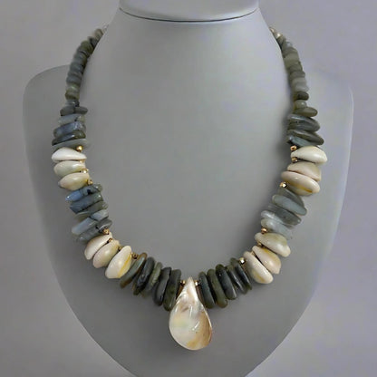 labradorite shell statement necklace