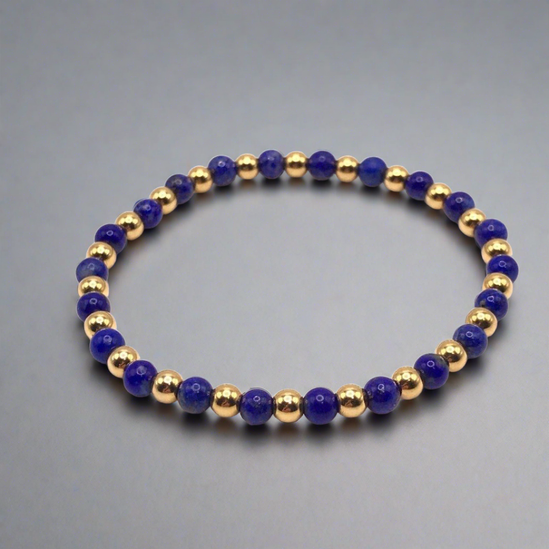 Lapis and Gold Beaded Stretch Bracelet - T. Randall Jewelry