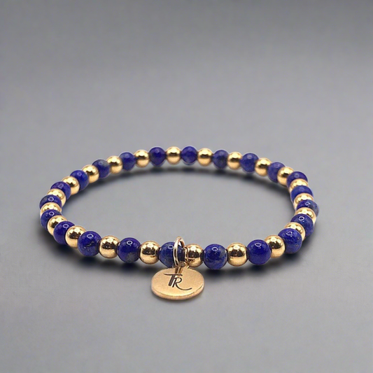 Lapis and Gold Beaded Stretch Bracelet - T. Randall Jewelry