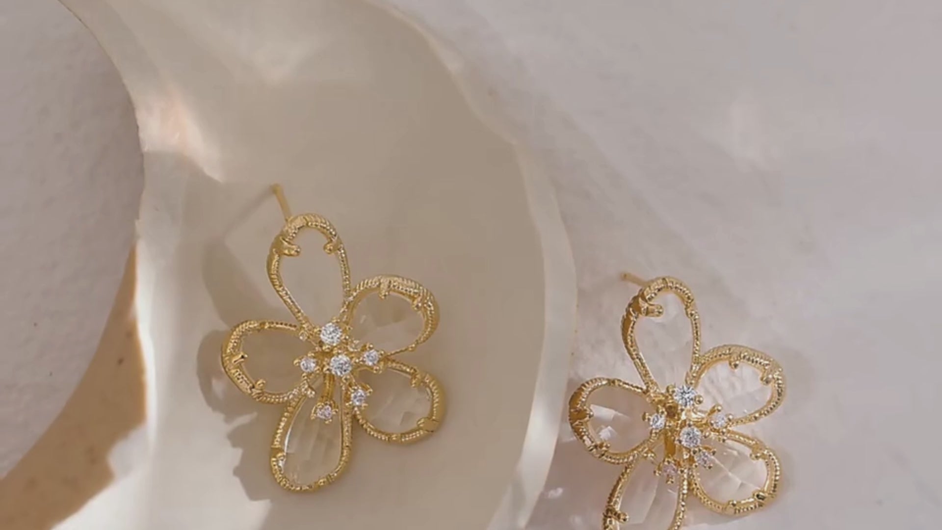 Load video: Cubic Zirconia Flower Stud Earrings