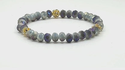 Blue Gold Crystal Beaded Stretch Bracelet