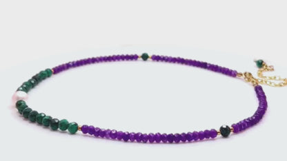 Malachite and Purple Jade Collar Necklace