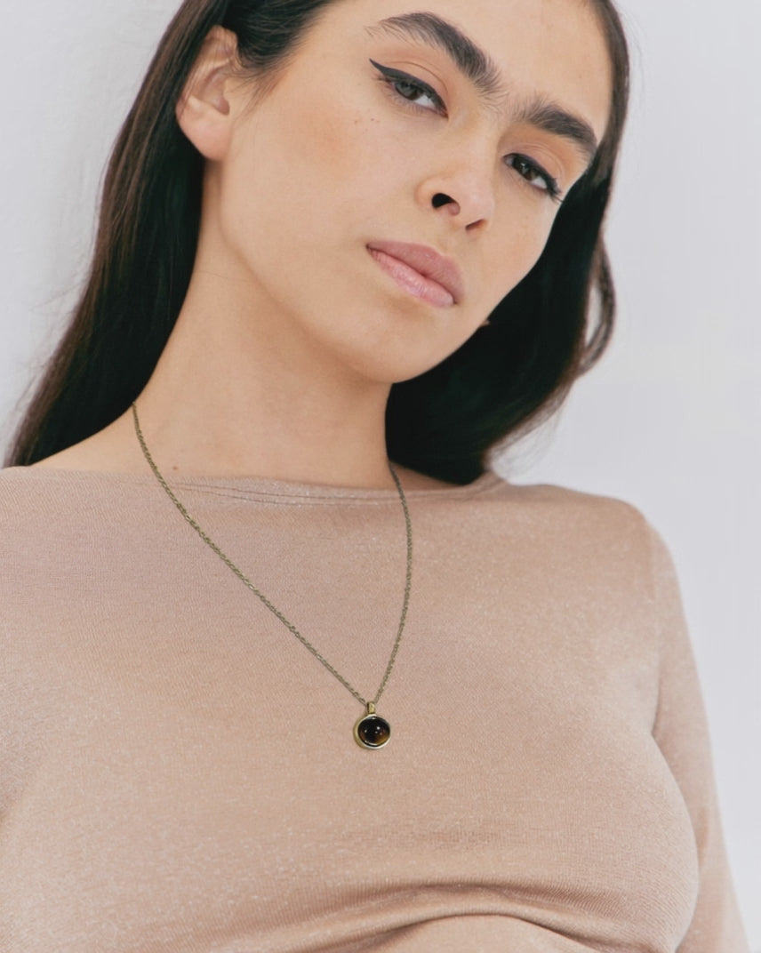 Load video: Tiger&#39;s Eye Pendant Charm Necklace