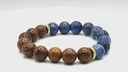 Blue Stone and Wood Stretch Bracelet