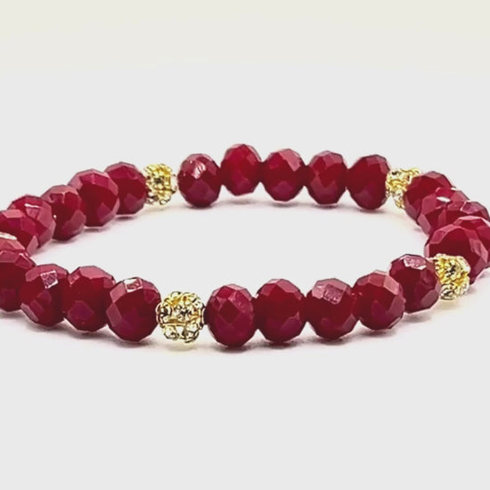 red crystal gold rhinestone stretch bracelet - T. Randall Jewelry