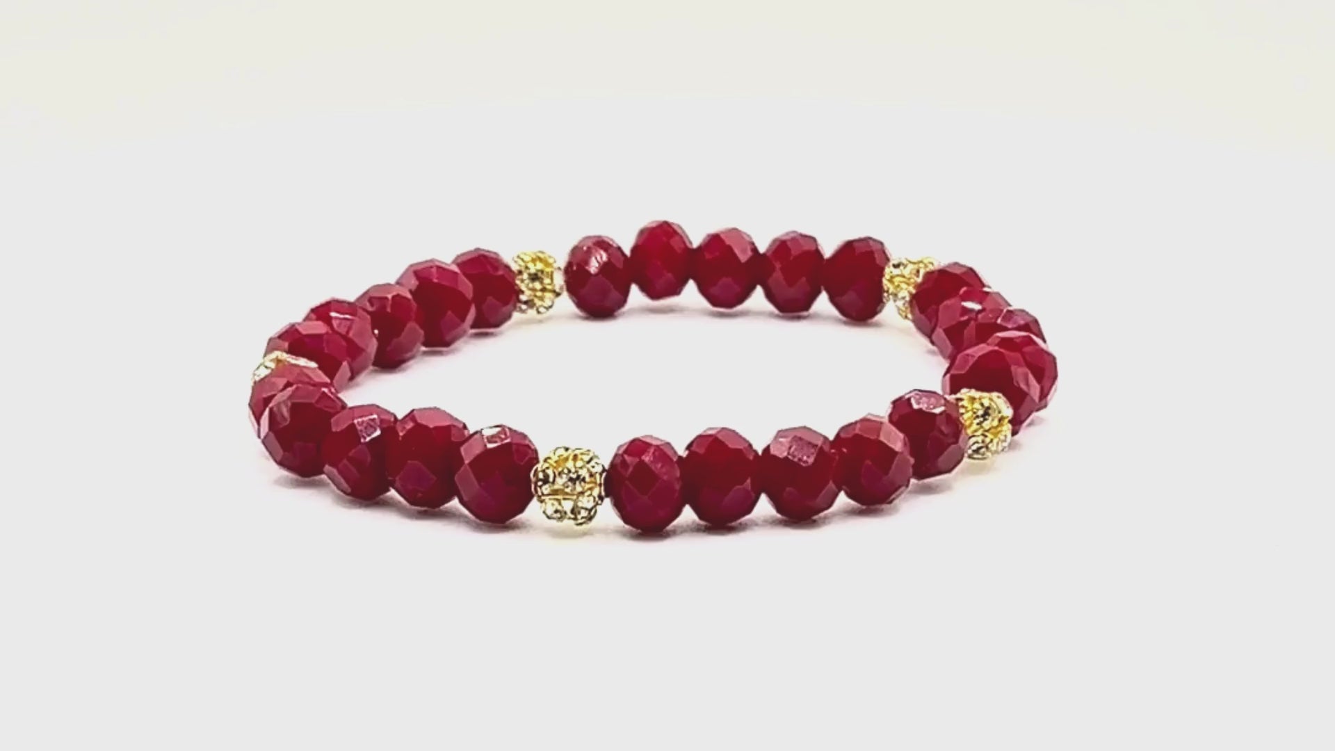 red crystal gold rhinestone stretch bracelet - T. Randall Jewelry