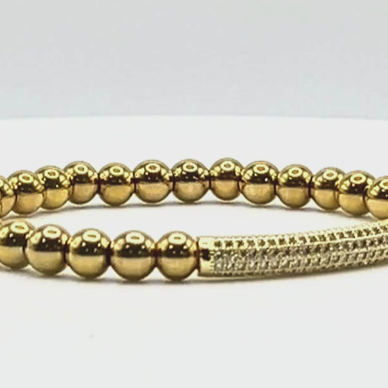 T. Randall Jewelry 18K Gold Plated Stretch Bracelet With Pave Focal