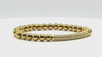 T. Randall Jewelry 18K Gold Plated Stretch Bracelet With Pave Focal