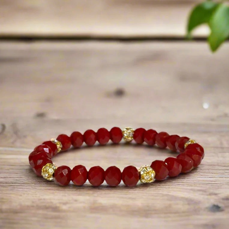 red crystal gold rhinestone stretch bracelet - T. Randall Jewelry