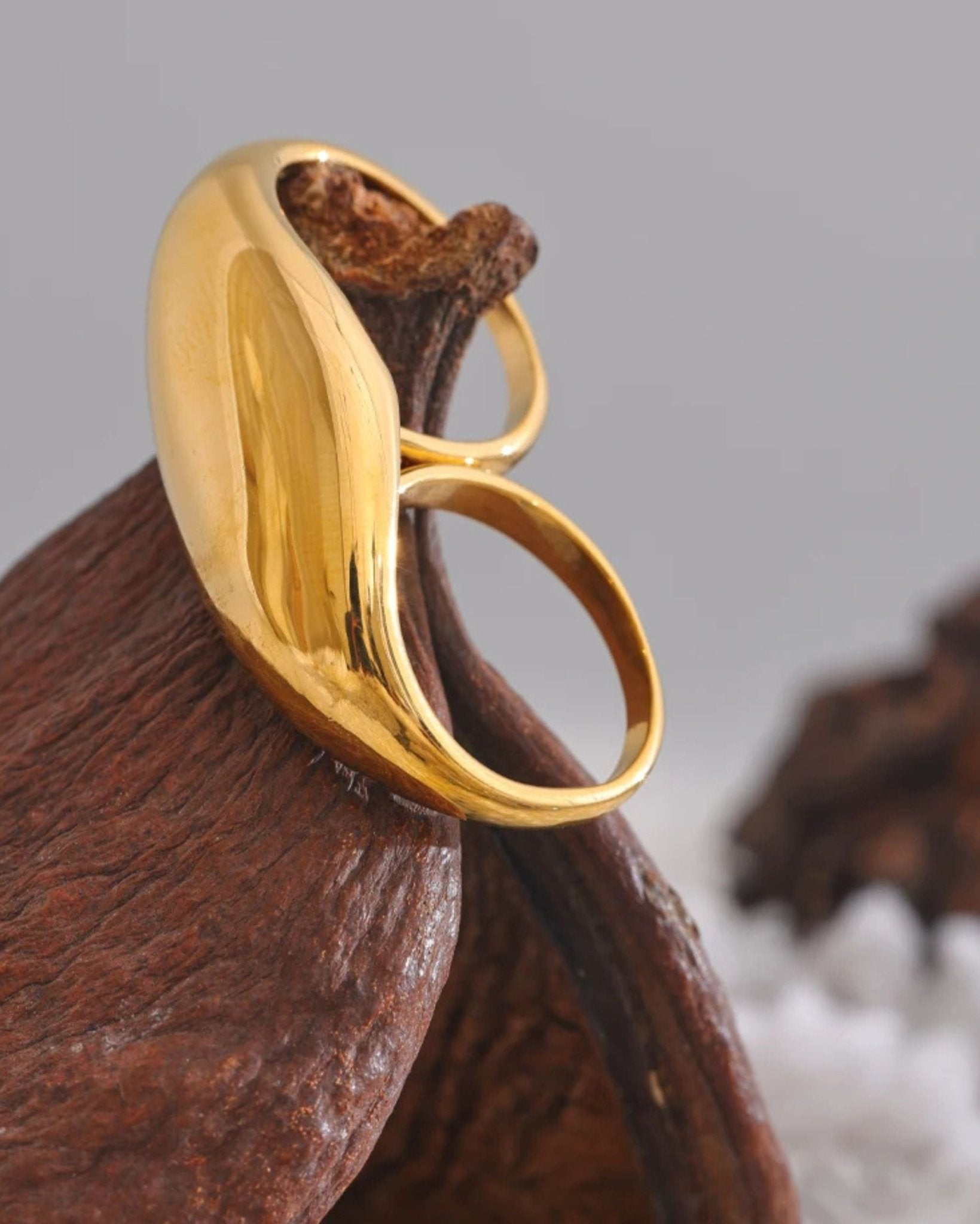 Statement Double Ring 18K Gold Plated Stainless Steel - T. Randall Jewelry