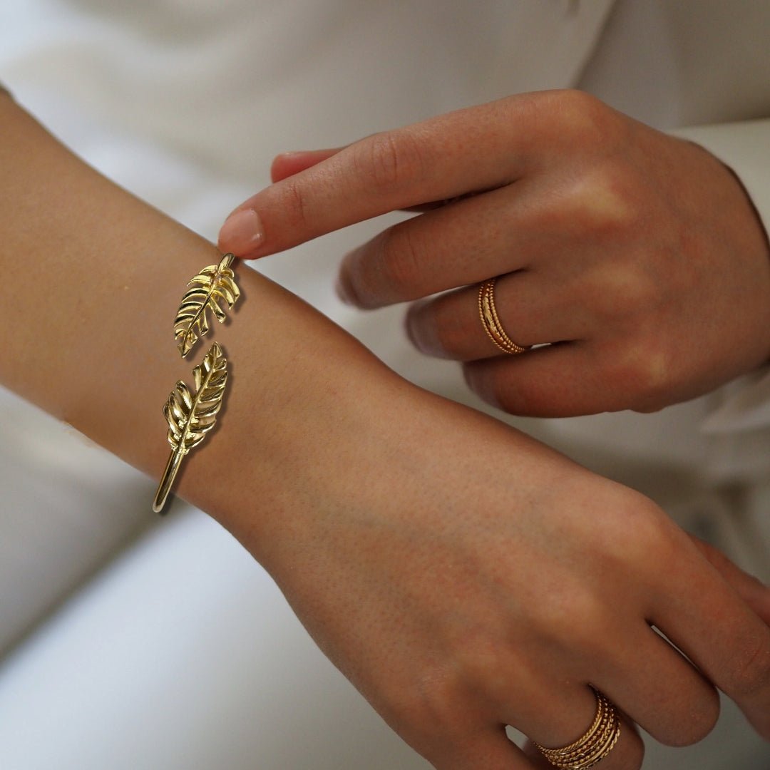 T. Randall Jewelry 18K Gold Plated Laurel Leaf Bangle Bracelet - T. Randall Jewelry