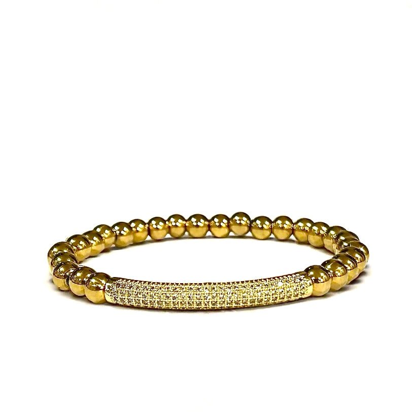 T. Randall Jewelry 18K Gold Plated Stretch Bracelet With Pave Focal - T. Randall Jewelry