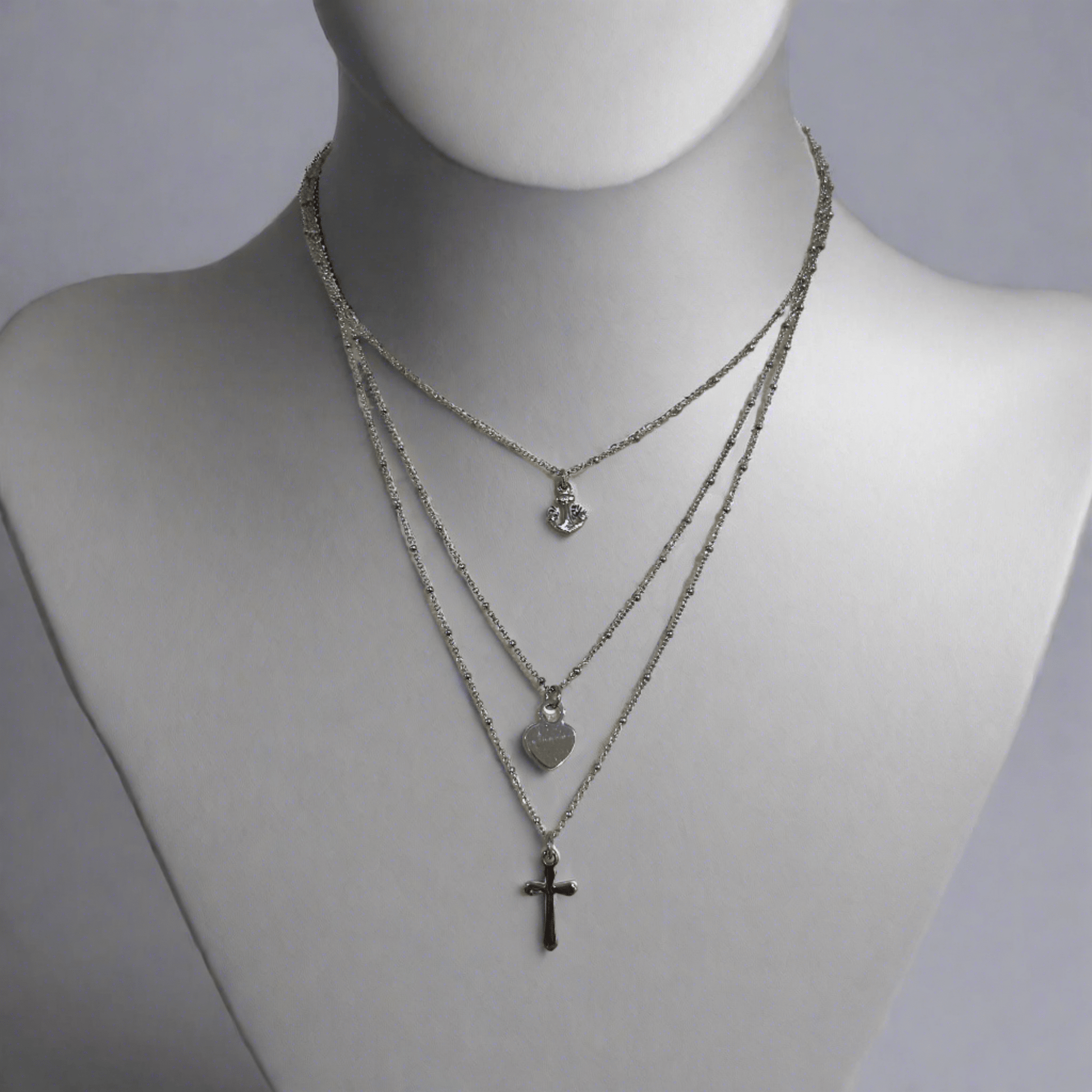 Three Strand Charm Necklace in Rhodium Plated Sterling - T. Randall Jewelry