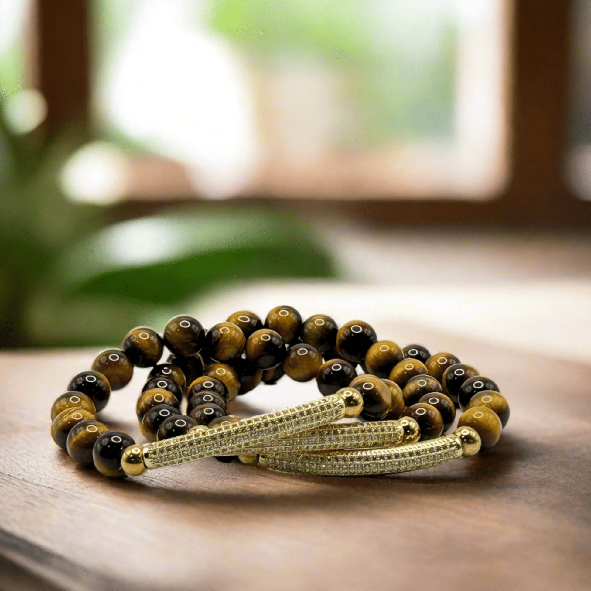 Tiger's Eye Beaded Pave Focal Stretch Bracelet - T. Randall Jewelry