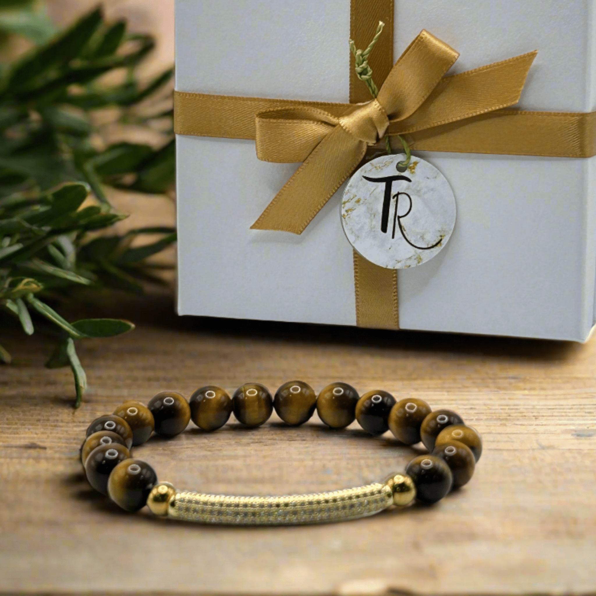 Tiger's Eye Beaded Pave Focal Stretch Bracelet - T. Randall Jewelry