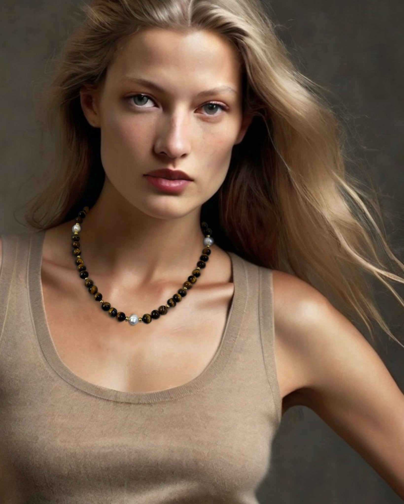 Tiger's Eye Pearl Beaded Toggle Necklace - T. Randall Jewelry
