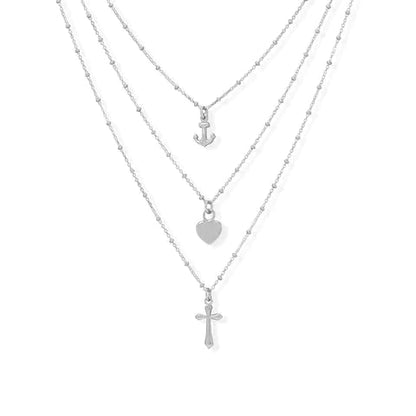 Rhodium Plated Sterling Three Strand Charm Necklace - T. Randall Jewelry